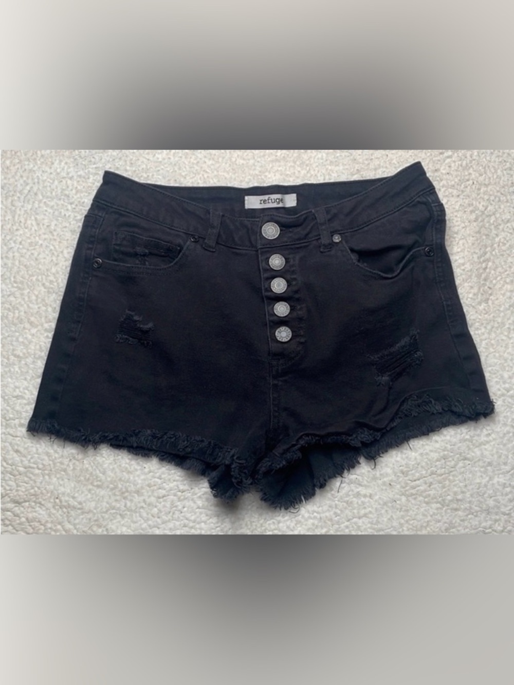 Refuge Black Distressed Jean shorts Size 6 Black Button Fly